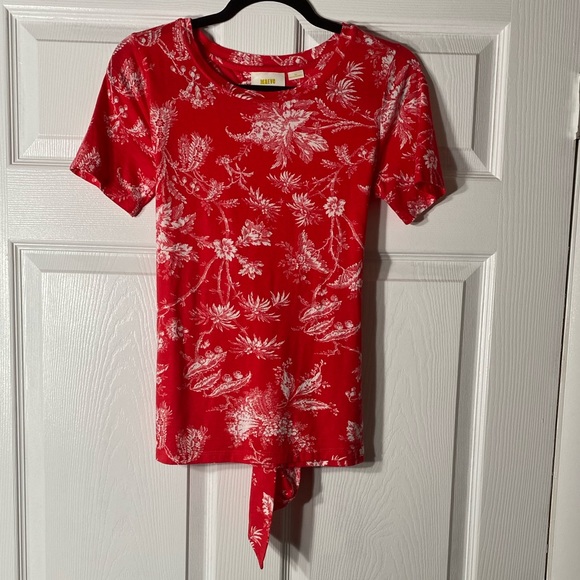 Maeve Sherbrooke Tie-Waist Top Red White Size XS - Picture 2 of 8